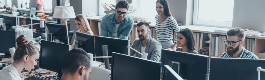 group of people working in a corporate office